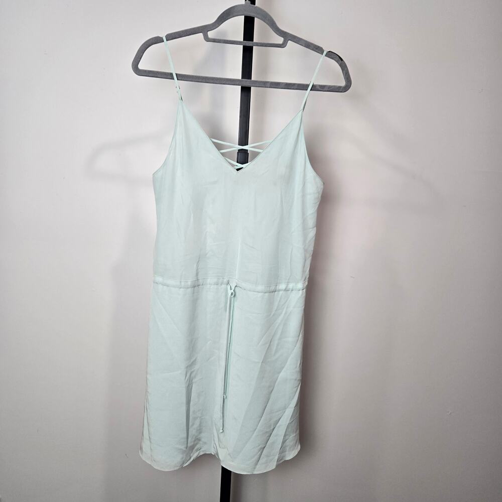 Rory Beca Silk Slip Dress Mint Blue Tank Cross‎ Back Tie Waist Slinky Fairy Sexy